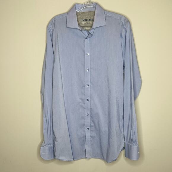 Twillory Performance Blue Houndstooth Long Sleeve Button Down Men's 16 36/37 - Picture 2 of 7